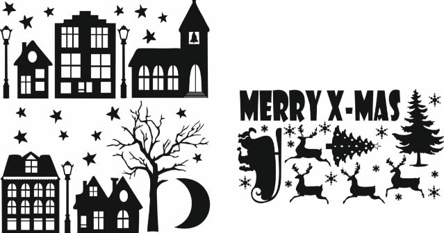 Kerstraamstickers 9 vellen kerstraamdecoraties, dubbelzijdige kerstraamstickers, herbruikbare statische pvc-stickers voor thuis, winkel, etalage, kerstversiering